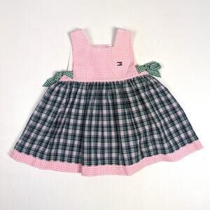 Vtg Tommy Hilfiger Dress Baby Girls Sz 6-9m Colorblock Plaid Pinafore Preppy